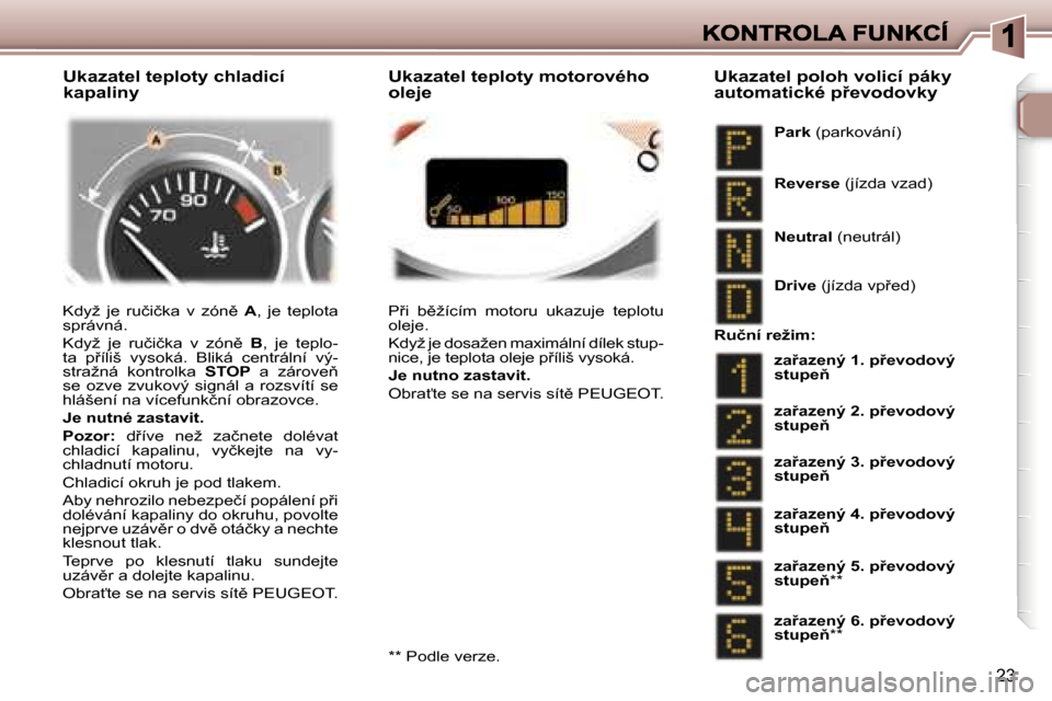 Peugeot 307 SW 2007  Návod k obsluze (in Czech) �2�3
�K�d�y�ž�  �j�e�  �r�u�č�i�č�k�a�  �v�  �z�ó�n)� �A�,�  �j�e�  �t�e�p�l�o�t�a� �s�p�r�á�v�n�á�.
�K�d�y�ž�  �j�e�  �r�u�č�i�č�k�a�  �v�  �z�ó�n)� �B�,�  �j�e�  �t�e�p�l�o�-�t�a�  �p9�