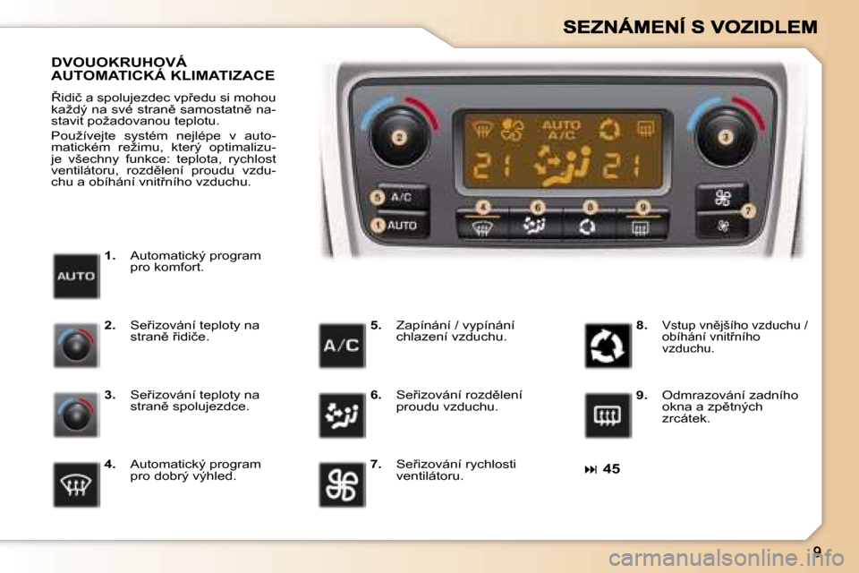 Peugeot 307 SW 2007  Návod k obsluze (in Czech) ��4�5
�1�.� �A�u�t�o�m�a�t�i�c�k�ý� �p�r�o�g�r�a�m� �p�r�o� �k�o�m�f�o�r�t�.
�D�V�O�U�O�K�R�U�H�O�V�Á�  
�A�U�T�O�M�A�T�I�C�K�Á� �K�L�I�M�A�T�I�Z�A�C�E
8�i�d�i�č� �a� �s�p�o�l�u�j�e�z�d�e�c� �