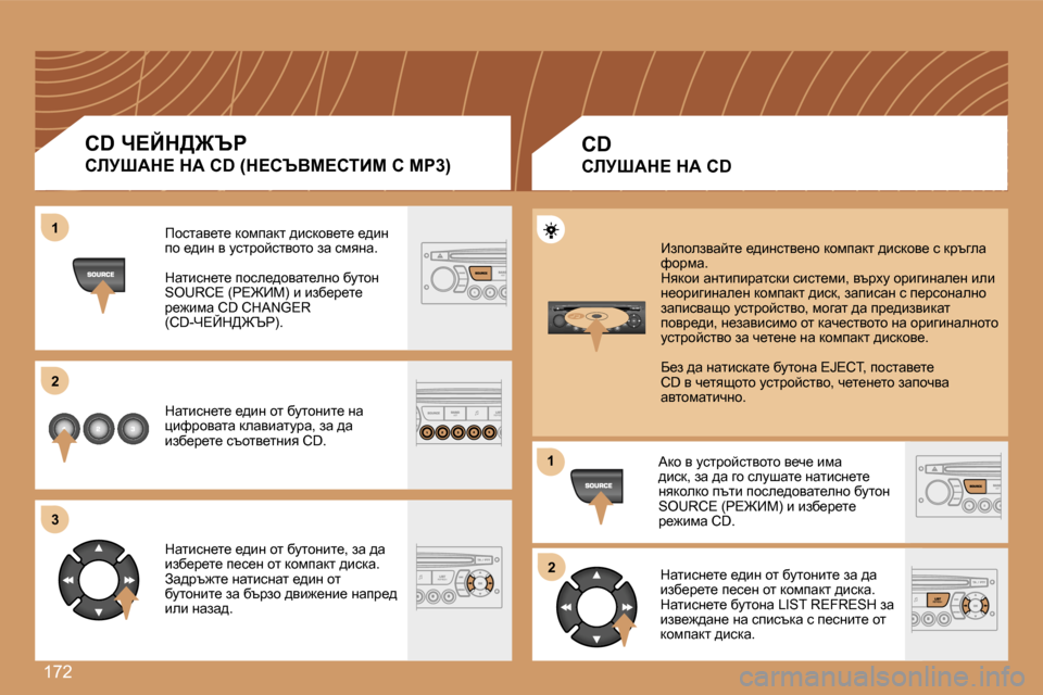 Peugeot 307 SW 2007  Ръководство за експлоатация (in Bulgarian) �1�7�2
�1�1
�2�2
�3�3
�1�1
�2�2
�C�D� n?Cd>@qg
hbjoWd?� dW� �C�D� �(d?hqYc?hiBc� h� cg�3�)
fhklwy_l_� dhfiwdl� ^bkdhy_l_� _^bg� ih� _^b