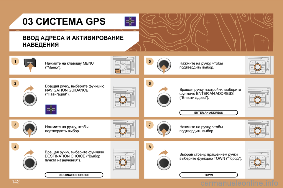 Peugeot 307 SW 2007  Инструкция по эксплуатации (in Russian) �1�4�2
�M�E�N�U�E�S�C�L�I�S�T
�M�E�N�U
�E�S�C
�M�E�N�U �L�I�S�T
�E�S�C
�M�E�N�U �L�I�S�T
�E�S�C
�M�E�N�U �L�I�S�T
�E�S�C
�M�E�N�U �L�I�S�T
�E�S�C
�M�E�N�U �L�I�S�T
�1
�2�2
�3�3
�5�5
�7�7
�4�4
�6�6
�8�