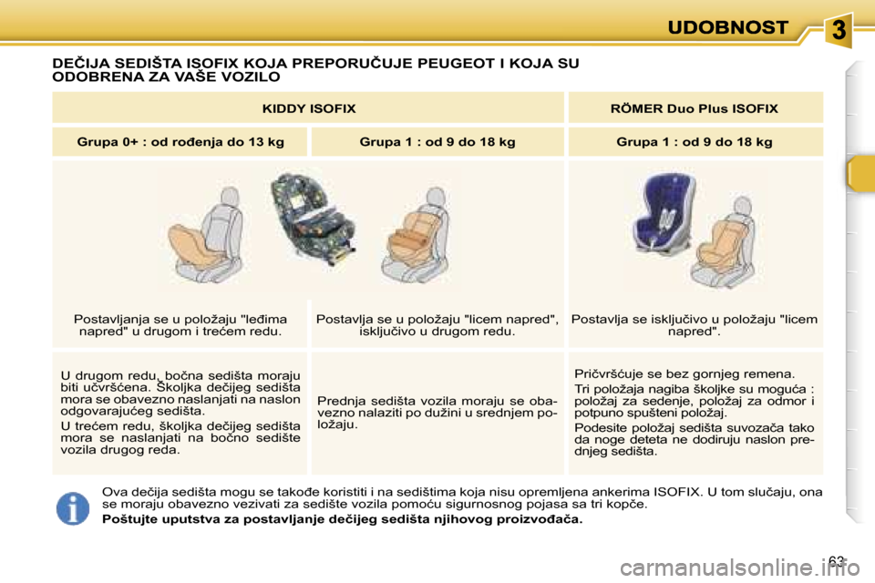 Peugeot 307 SW 2007  Упутство за употребу (in Serbian) �6�3
�D�E�Č�I�J�A� �S�E�D�I�Š�T�A� �I�S�O�F�I�X� �K�O�J�A� �P�R�E�P�O�R�U�Č�U�J�E� �P�E�U�G�E�O�T� �I� �K�O�J�A� �S�U�  
�O�D�O�B�R�E�N�A� �Z�A� �V�A�Š�E� �V�O�Z�I�L�O� 
�O�v�a� �d�e�č�i�j�a� �s�