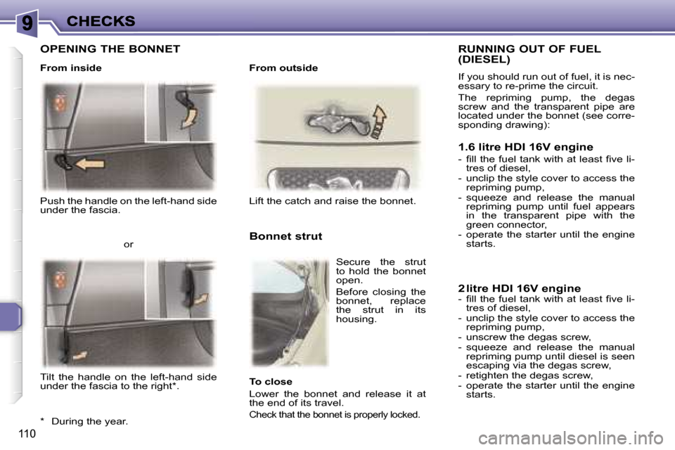 Peugeot 307 SW 2006  Owners Manual �1�1�0
�P�u�s�h� �t�h�e� �h�a�n�d�l�e� �o�n� �t�h�e� �l�e�f�t�-�h�a�n�d� �s�i�d�e� �u�n�d�e�r� �t�h�e� �f�a�s�c�i�a�.�L�i�f�t� �t�h�e� �c�a�t�c�h� �a�n�d� �r�a�i�s�e� �t�h�e� �b�o�n�n�e�t�.
�B�o�n�n�e