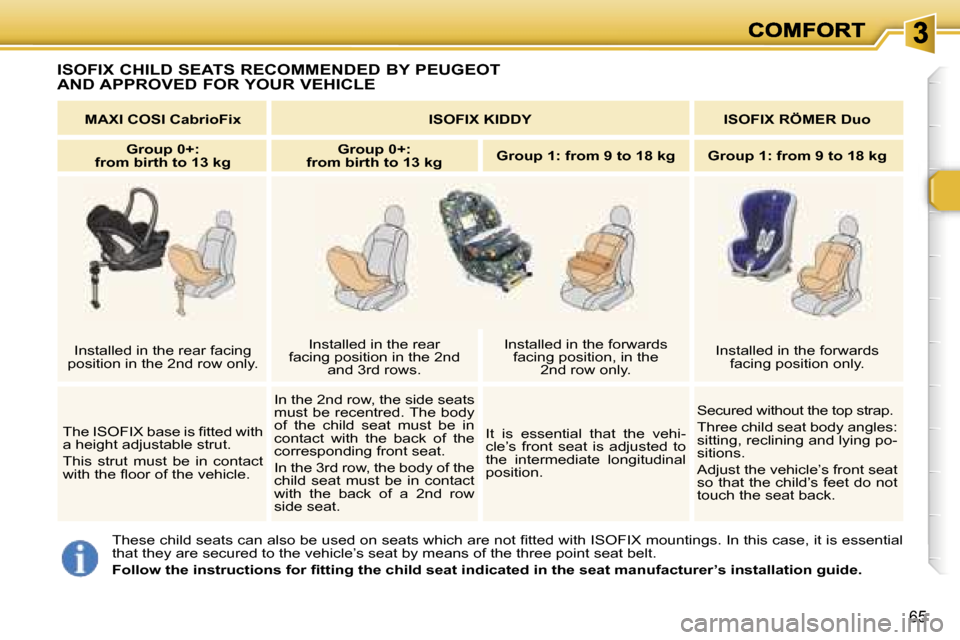 Peugeot 307 SW 2006 Repair Manual �6�5
�I�S�O�F�I�X� �C�H�I�L�D� �S�E�A�T�S� �R�E�C�O�M�M�E�N�D�E�D� �B�Y� �P�E�U�G�E�O�T 
�A�N�D� �A�P�P�R�O�V�E�D� �F�O�R� �Y�O�U�R� �V�E�H�I�C�L�E
�T�h�e�s�e� �c�h�i�l�d� �s�e�a�t�s� �c�a�n� �a�l�s�o