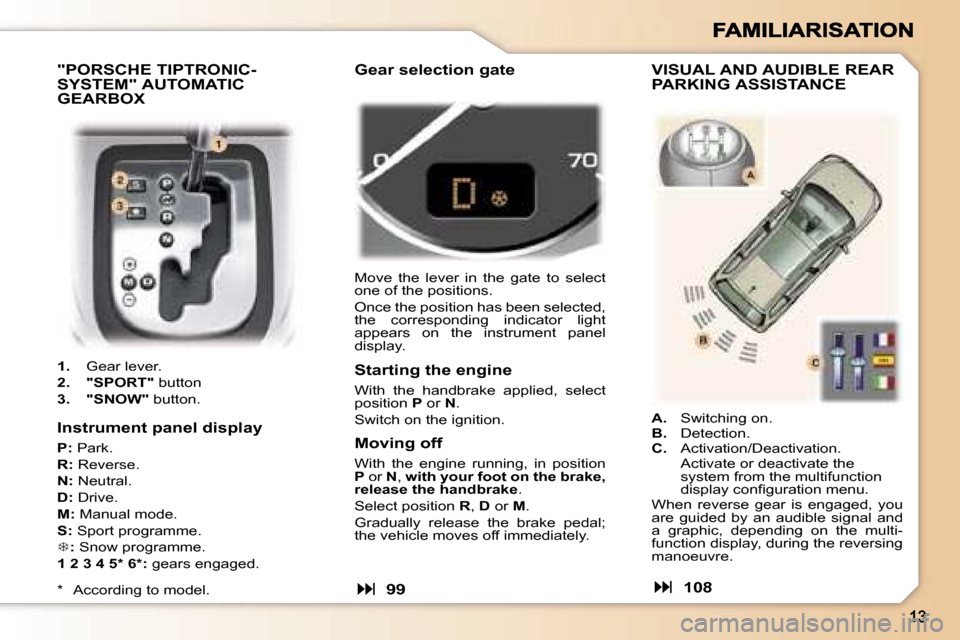 Peugeot 307 SW 2006  Owners Manual �"�P�O�R�S�C�H�E� �T�I�P�T�R�O�N�I�C�- 
�S�Y�S�T�E�M�"� �A�U�T�O�M�A�T�I�C� 
�G�E�A�R�B�O�X
�1�.�  �G�e�a�r� �l�e�v�e�r�.
�2�.�"�S�P�O�R�T�"� �b�u�t�t�o�n
�3�.�"�S�N�O�W�"� �b�u�t�t�o�n�.
��9�9
�M�
