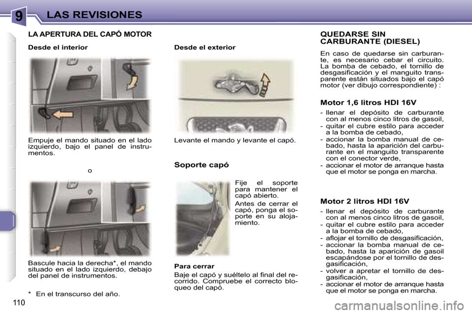 Peugeot 307 SW 2006  Manual del propietario (in Spanish) �9�L�A�S� �R�E�V�I�S�I�O�N�E�S
�1�1�0
�E�m�p�u�j�e�  �e�l�  �m�a�n�d�o�  �s�i�t�u�a�d�o�  �e�n�  �e�l�  �l�a�d�o�  
�i�z�q�u�i�e�r�d�o�,�  �b�a�j�o�  �e�l�  �p�a�n�e�l�  �d�e�  �i�n�s�t�r�u�-
�m�e�n�t