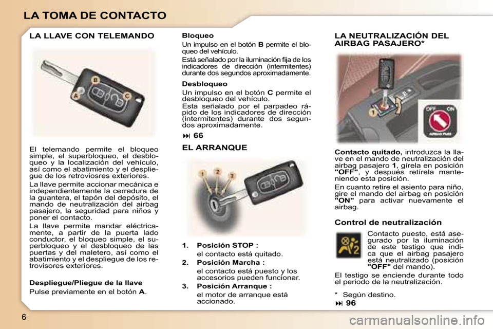 Peugeot 307 SW 2006  Manual del propietario (in Spanish) �6
�L�A� �T�O�M�A� �D�E� �C�O�N�T�A�C�T�O
�E�l�  �t�e�l�e�m�a�n�d�o�  �p�e�r�m�i�t�e�  �e�l�  �b�l�o�q�u�e�o�  
�s�i�m�p�l�e�,�  �e�l�  �s�u�p�e�r�b�l�o�q�u�e�o�,�  �e�l�  �d�e�s�b�l�o�-
�q�u�e�o�  �y