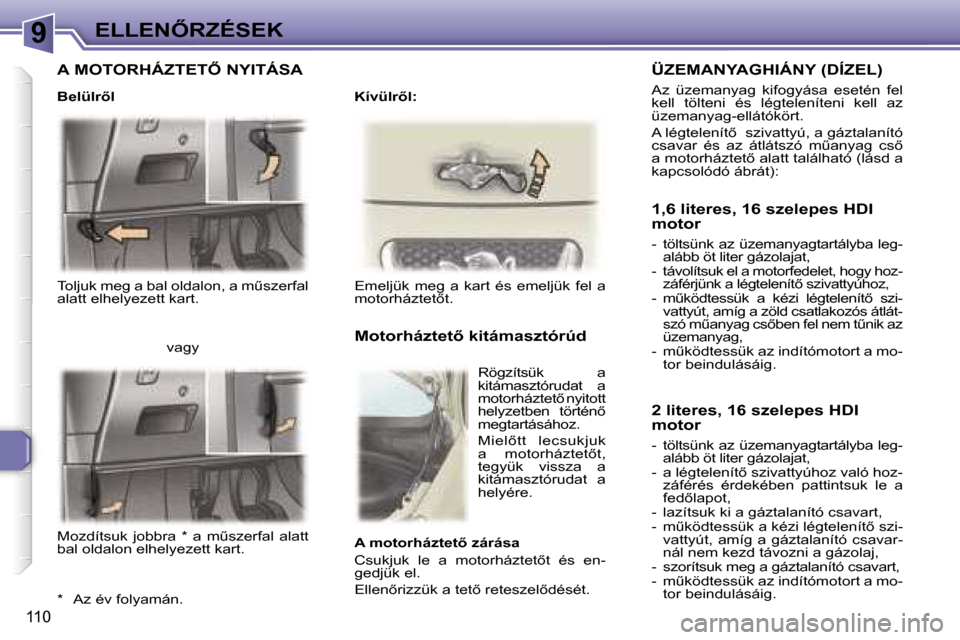 Peugeot 307 SW 2006  Kezelési útmutató (in Hungarian) �9�E�L�L�E�N4�R�Z�É�S�E�K
�1�1�0
�T�o�l�j�u�k� �m�e�g� �a� �b�a�l� �o�l�d�a�l�o�n�,� �a� �mC�s�z�e�r�f�a�l�  
�a�l�a�t�t� �e�l�h�e�l�y�e�z�e�t�t� �k�a�r�t�.�E�m�e�l�j�ü�k�  �m�e�g�  �a�  �k�a�r�t�