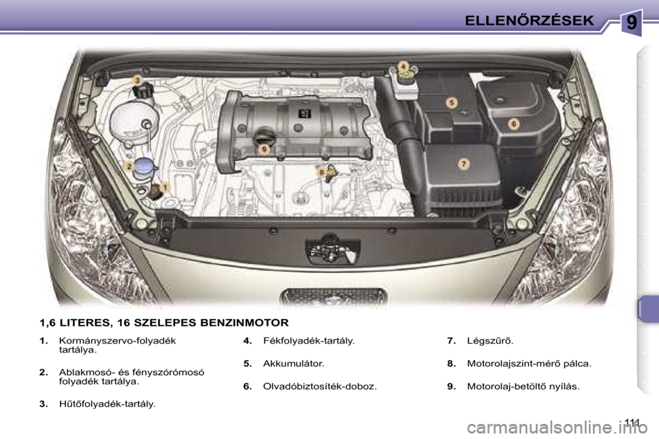 Peugeot 307 SW 2006  Kezelési útmutató (in Hungarian) �9�E�L�L�E�N4�R�Z�É�S�E�K
�1�1�1
�1�.� �K�o�r�m�á�n�y�s�z�e�r�v�o�-�f�o�l�y�a�d�é�k�  
�t�a�r�t�á�l�y�a�.
�2�. �  �A�b�l�a�k�m�o�s�ó�-� �é�s� �f�é�n�y�s�z�ó�r�ó�m�o�s�ó� 
�f�o�l�y�a�d�é�k�