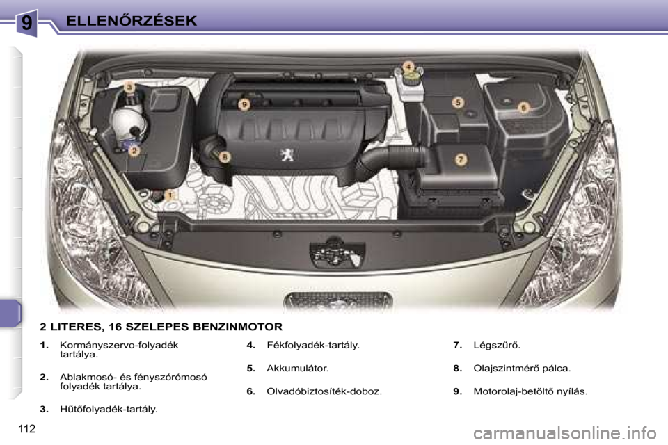 Peugeot 307 SW 2006  Kezelési útmutató (in Hungarian) �9�E�L�L�E�N4�R�Z�É�S�E�K
�1�1�2
�1�.� �K�o�r�m�á�n�y�s�z�e�r�v�o�-�f�o�l�y�a�d�é�k�  
�t�a�r�t�á�l�y�a�.
�2�. �  �A�b�l�a�k�m�o�s�ó�-� �é�s� �f�é�n�y�s�z�ó�r�ó�m�o�s�ó� 
�f�o�l�y�a�d�é�k�