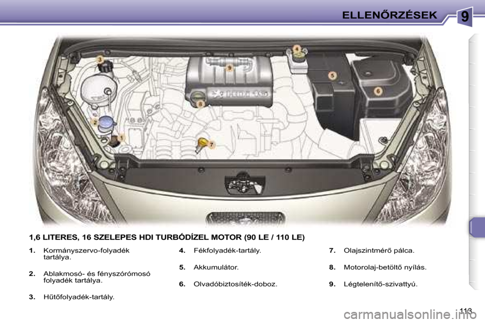 Peugeot 307 SW 2006  Kezelési útmutató (in Hungarian) �9�E�L�L�E�N4�R�Z�É�S�E�K
�1�1�3
�1�.� �K�o�r�m�á�n�y�s�z�e�r�v�o�-�f�o�l�y�a�d�é�k�  
�t�a�r�t�á�l�y�a�.
�2�. �  �A�b�l�a�k�m�o�s�ó�-� �é�s� �f�é�n�y�s�z�ó�r�ó�m�o�s�ó� 
�f�o�l�y�a�d�é�k�