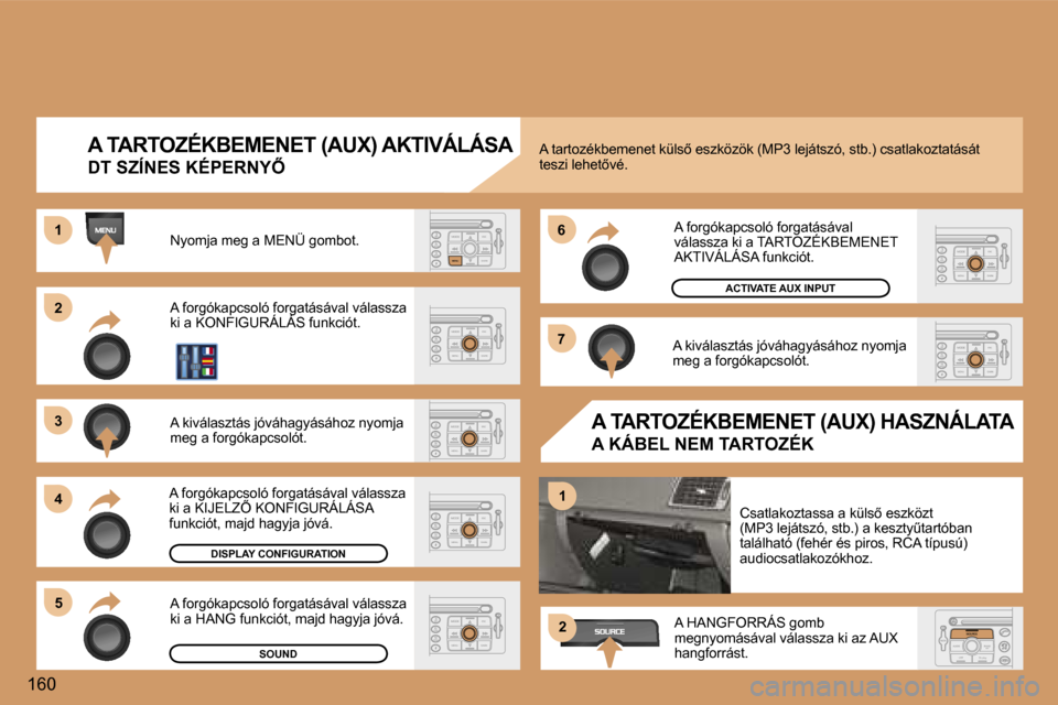 Peugeot 307 SW 2006  Kezelési útmutató (in Hungarian) � � � � � � � � � � � � � � � � � � � � � 
�2 
�3 
�4�5 �6 
�7
�1
�1
�2
�1�6�0
�A� �T�A�R�T�O�Z�É�K�B�E�M�E�N�E�T� �(�A�U�X�)� �A�K�T�I�V�Á�L�Á�S�A� 
�D�T� �S�Z�Í�N�E�S� �K�É�P�E�R�N�Y4
�N�y�o�m