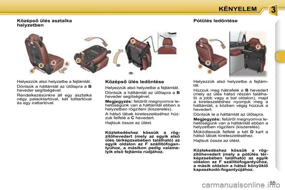 Peugeot 307 SW 2006  Kezelési útmutató (in Hungarian) �3�K�É�N�Y�E�L�E�M
�5�5
�H�e�l�y�e�z�z�ü�k� �a�l�s�ó� �h�e�l�y�z�e�t�b�e� �a� �f�e�j�t�á�m�l�á�t�. 
�D�ö�n�t�s�ü�k�  �a�  �h�á�t�t�á�m�l�á�t�  �a�z�  �ü�l5�l�a�p�r�a�  �a� �B� 
�h�e�v�e�d�