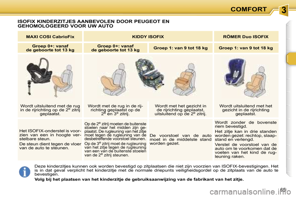 Peugeot 307 SW 2006  Handleiding (in Dutch) �3�C�O�M�F�O�R�T
�6�5
�I�S�O�F�I�X� �K�I�N�D�E�R�Z�I�T�J�E�S� �A�A�N�B�E�V�O�L�E�N� �D�O�O�R� �P�E�U�G�E�O�T� �E�N�  
�G�E�H�O�M�O�L�O�G�E�E�R�D� �V�O�O�R� �U�W� �A�U�T�O
�D�e�z�e� �k�i�n�d�e�r�z�i�t�