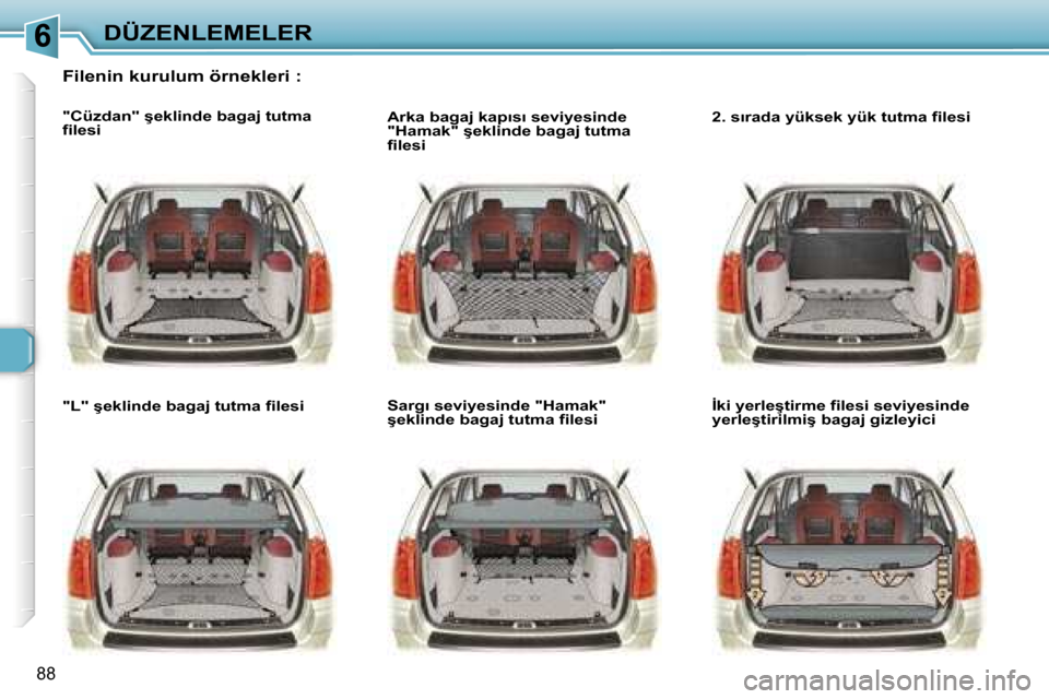 Peugeot 307 SW 2006  Kullanım Kılavuzu (in Turkish) �6�D�Ü�Z�E�N�L�E�M�E�L�E�R
�8�8
�F�i�l�e�n�i�n� �k�u�r�u�l�u�m� �ö�r�n�e�k�l�e�r�i� �:
�"�C�ü�z�d�a�n�"� �ş�e�k�l�i�n�d�e� �b�a�g�a�j� �t�u�t�m�a�  
�f�i�l�e�s�i 
�"�L�"� �ş�e�k�l�i�n�d�e� �b�a�g