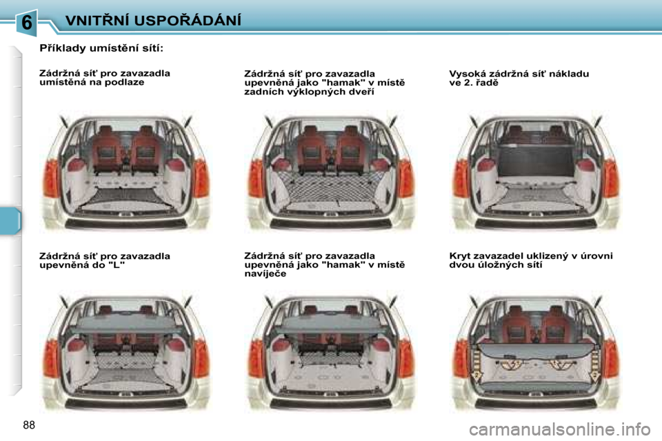 Peugeot 307 SW 2006  Návod k obsluze (in Czech) �6�V�N�I�T8�N�Í� �U�S�P�O8�Á�D�Á�N�Í
�8�8
�P9�í�k�l�a�d�y� �u�m�í�s�t)�n�í� �s�í�t�í�:
�Z�á�d�r�ž�n�á� �s�í"� �p�r�o� �z�a�v�a�z�a�d�l�a�  
�u�m�í�s�t)�n�á� �n�a� �p�o�d�l�a�z�e 
