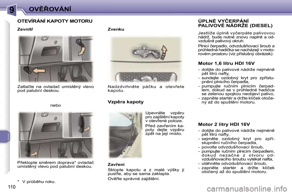 Peugeot 307 SW 2006  Návod k obsluze (in Czech) �9�O�V(8�O�V�Á�N�Í
�1�1�0
�Z�a�t�l�a�č�t�e�  �n�a�  �o�v�l�a�d�a�č�  �u�m�í�s�t)�n�ý�  �v�l�e�v�o�  
�p�o�d� �p�a�l�u�b�n�í� �d�e�s�k�o�u�.�N�a�d�z �d�v �i�h�n)�t �e�  �p�á�č �k �u�  �a� 