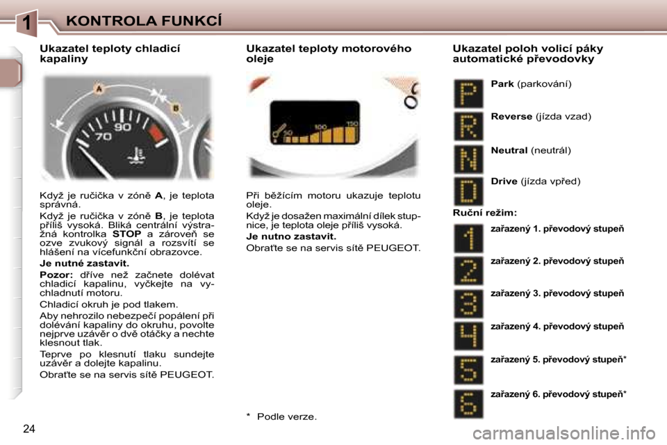 Peugeot 307 SW 2006  Návod k obsluze (in Czech) �1�K�O�N�T�R�O�L�A� �F�U�N�K�C�Í
�2�4
�K�d�y�ž�  �j�e�  �r�u�č�i�č�k�a�  �v�  �z�ó�n)� �A�,�  �j�e�  �t�e�p�l�o�t�a� 
�s�p�r�á�v�n�á�. 
�K�d�y�ž�  �j�e�  �r�u�č�i�č�k�a�  �v�  �z�ó�n)�  �