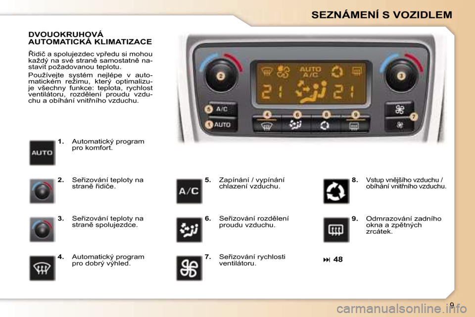 Peugeot 307 SW 2006  Návod k obsluze (in Czech) �9
�S�E�Z�N�Á�M�E�N�Í� �S� �V�O�Z�I�D�L�E�M
�� �4�8
�1�.�  �A�u�t�o�m�a�t�i�c�k�ý� �p�r�o�g�r�a�m�  
�p�r�o� �k�o�m�f�o�r�t�.
�D�V�O�U�O�K�R�U�H�O�V�Á�  
�A�U�T�O�M�A�T�I�C�K�Á� �K�L�I�M�A�T�I