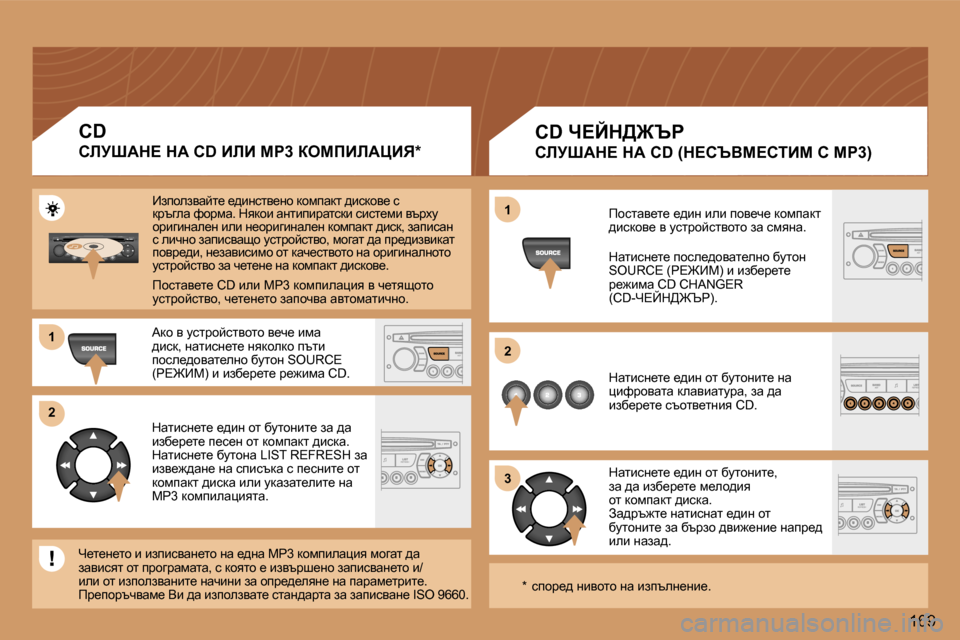 Peugeot 307 SW 2006  Ръководство за експлоатация (in Bulgarian) �1 
�2 
�3
�1 
�2
�1�6�9
�C�D� n?Cd>@qg
hbjoWd?� dW� �C�D� �(d?hqYc?hiBc� h� cg�3�)
fhklwy_l_� _^bg� beb� ihy_q_� dhfiwdl�  
^bkdhy_�