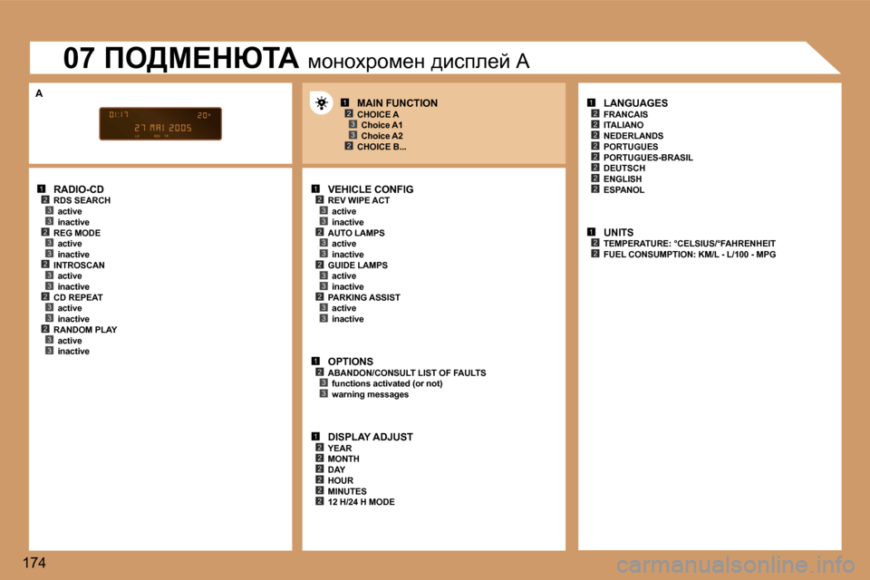 Peugeot 307 SW 2006  Ръководство за експлоатация (in Bulgarian) �1�2�3�3�2�3�3�2�3�3�2�3�3�2�3�3
�1�2�3�3�2�3�3
�1�2�3�3
�1�2�2�2�2�2�2
�1�2
�2
�2
�2�2
�2�2
�2
�1�2�2
�1�2�3
�2�3
�2�3�3�2�3�3
�1�7�4�R�A�D�I�O�-�C�D
�R�D�S� �S�E�A�R�C�H �a�c�t�i�v�e 
�i�n�a�c�t�i�v