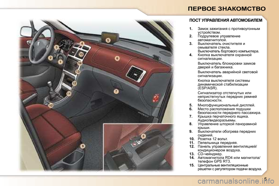 Peugeot 307 SW 2006  Инструкция по эксплуатации (in Russian) �5
f?gYe?� AdWaechiYe
�1�.� Awfhd� aw`bzwÖby� k� ijhlbyhmzhÖÖuf�  
mkljhcklyhf�.� 
�2�. �  fh^jme_yh_� mijwye_Öb_� 
wy