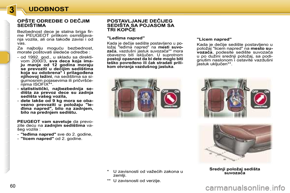 Peugeot 307 SW 2006  Упутство за употребу (in Serbian) �3�U�D�O�B�N�O�S�T
�6�0
�"�L�i�c�e�m� �n�a�p�r�e�d�" 
�K�a�d�a�  �j�e�  �d�e�č�i�j�e�  �s�e�d�i�š�t�e�  �p�o�s�t�a�v�l�j�e�n�o�  �u�  
�p�o�l�o�ž�a�j� �"�l�i�c�e�m� �n�a�p�r�e�d�"� �n�a� �m�e�s�t�o