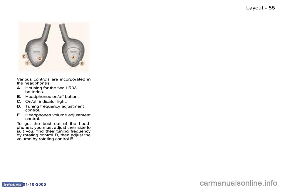 Peugeot 307 SW 2005.5 Owners Manual �L�a�y�o�u�t�8�4 �-
�0�1�-�1�0�-�2�0�0�5
�8�5�L�a�y�o�u�t�-
�0�1�-�1�0�-�2�0�0�5
�V�a�r�i�o�u�s�  �c�o�n�t�r�o�l�s�  �a�r�e�  �i�n�c�o�r�p�o�r�a�t�e�d�  �i�n�  
�t�h�e� �h�e�a�d�p�h�o�n�e�s�: 
�A�.�  