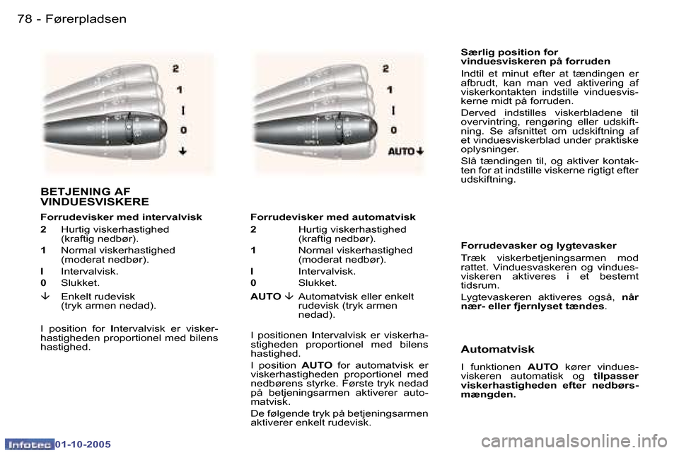 Peugeot 307 SW 2005.5  Instruktionsbog (in Danish) �F�ø�r�e�r�p�l�a�d�s�e�n�7�8 �-
�0�1�-�1�0�-�2�0�0�5
�7�9�F�ø�r�e�r�p�l�a�d�s�e�n�-
�0�1�-�1�0�-�2�0�0�5
�S�æ�r�l�i�g� �p�o�s�i�t�i�o�n� �f�o�r�  
�v�i�n�d�u�e�s�v�i�s�k�e�r�e�n� �p�å� �f�o�r�r�u�