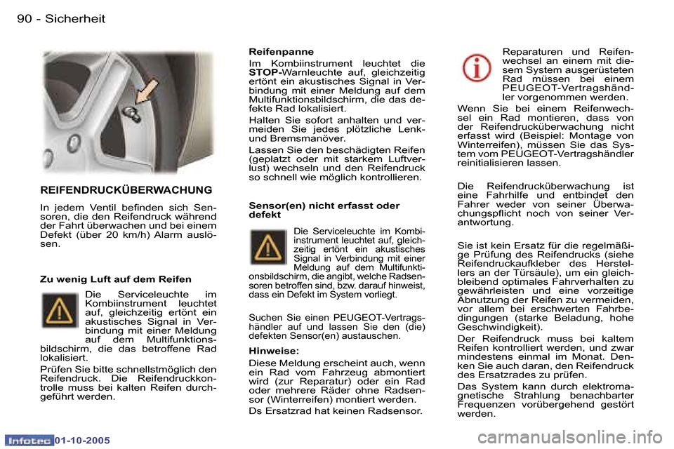 Peugeot 307 SW 2005.5  Betriebsanleitung (in German) �S�i�c�h�e�r�h�e�i�t�9�0 �-
�0�1�-�1�0�-�2�0�0�5
�9�1�S�i�c�h�e�r�h�e�i�t�-
�0�1�-�1�0�-�2�0�0�5
�R�E�I�F�E�N�D�R�U�C�K�Ü�B�E�R�W�A�C�H�U�N�G
�I�n�  �j�e�d�e�m�  �V�e�n�t�i�l�  �b�e�i�n�d�e�n�  �s�i�