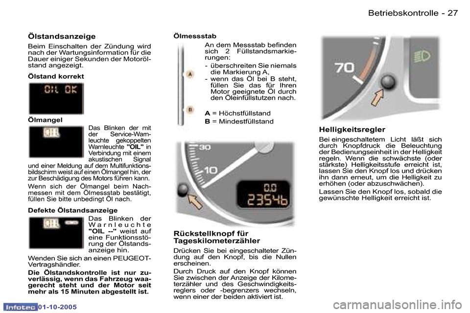 Peugeot 307 SW 2005.5  Betriebsanleitung (in German) �B�e�t�r�i�e�b�s�k�o�n�t�r�o�l�l�e�2�6 �-
�0�1�-�1�0�-�2�0�0�5
�2�7�B�e�t�r�i�e�b�s�k�o�n�t�r�o�l�l�e�-
�0�1�-�1�0�-�2�0�0�5
�H�e�l�l�i�g�k�e�i�t�s�r�e�g�l�e�r 
�B�e�i� �e�i�n�g�e�s�c�h�a�l�t�e�t�e�m�