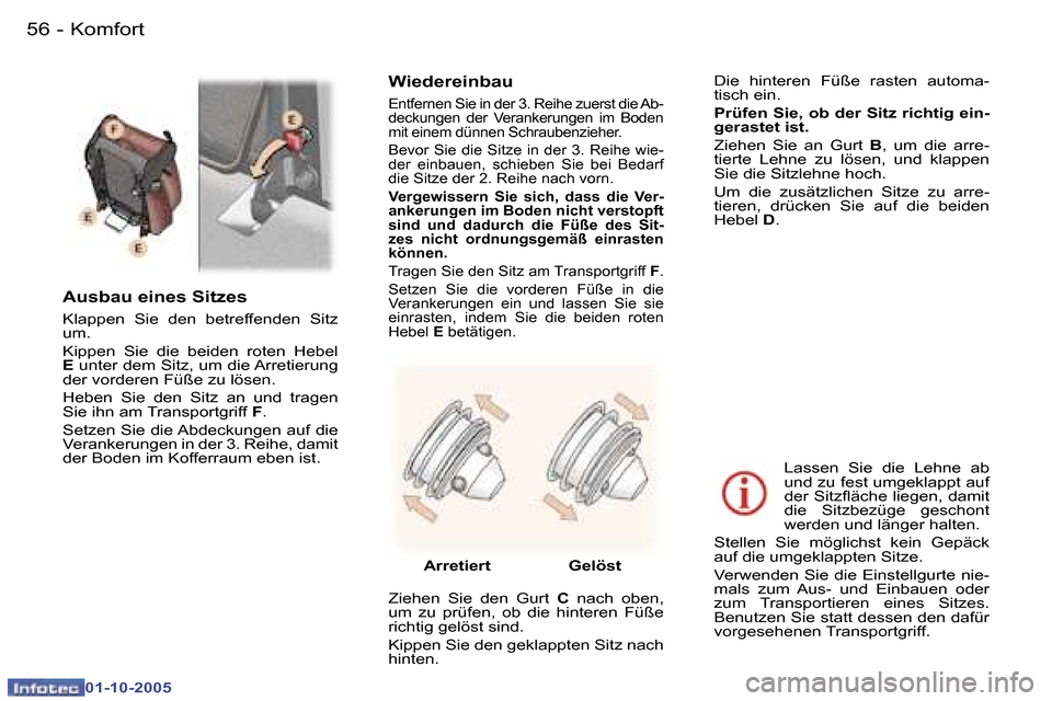 Peugeot 307 SW 2005.5  Betriebsanleitung (in German) �K�o�m�f�o�r�t�5�6 �-
�0�1�-�1�0�-�2�0�0�5
�5�7�K�o�m�f�o�r�t�-
�0�1�-�1�0�-�2�0�0�5
�A�u�s�b�a�u� �e�i�n�e�s� �S�i�t�z�e�s
�K�l�a�p�p�e�n�  �S�i�e�  �d�e�n�  �b�e�t�r�e�f�f�e�n�d�e�n�  �S�i�t�z�  
�u