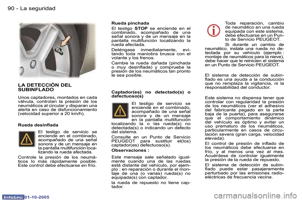 Peugeot 307 SW 2005.5  Manual del propietario (in Spanish) �L�a� �s�e�g�u�r�i�d�a�d�9�0 �-
�0�1�-�1�0�-�2�0�0�5
�9�1�L�a� �s�e�g�u�r�i�d�a�d�-
�0�1�-�1�0�-�2�0�0�5
�L�A� �D�E�T�E�C�C�I�Ó�N� �D�E�L�  
�S�U�B�I�N�F�L�A�D�O
�U�n�o�s� �c�a�p�t�a�d�o�r�e�s�,� �m�