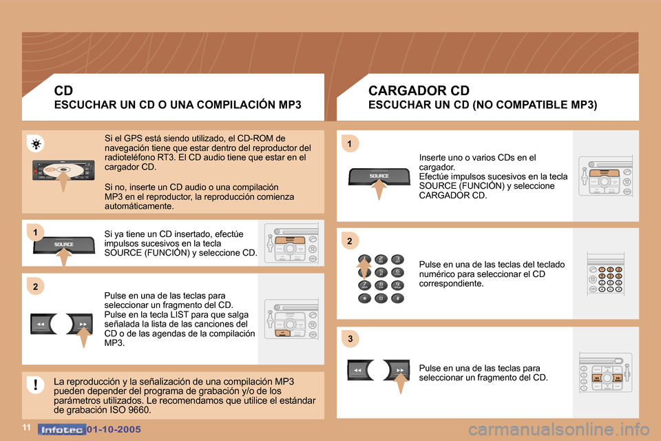 Peugeot 307 SW 2005.5  Manual del propietario (in Spanish) �2�1 
�2
�3
�1�1
�1
�0�1�-�1�0�-�2�0�0�5�0�1�-�1�0�-�2�0�0�5
�C�D 
�E�S�C�U�C�H�A�R� �U�N� �C�D� �O� �U�N�A� �C�O�M�P�I�L�A�C�I�Ó�N� �M�P�3 �C�A�R�G�A�D�O�R� �C�D
�E�S�C�U�C�H�A�R� �U�N� �C�D� �(�N�O