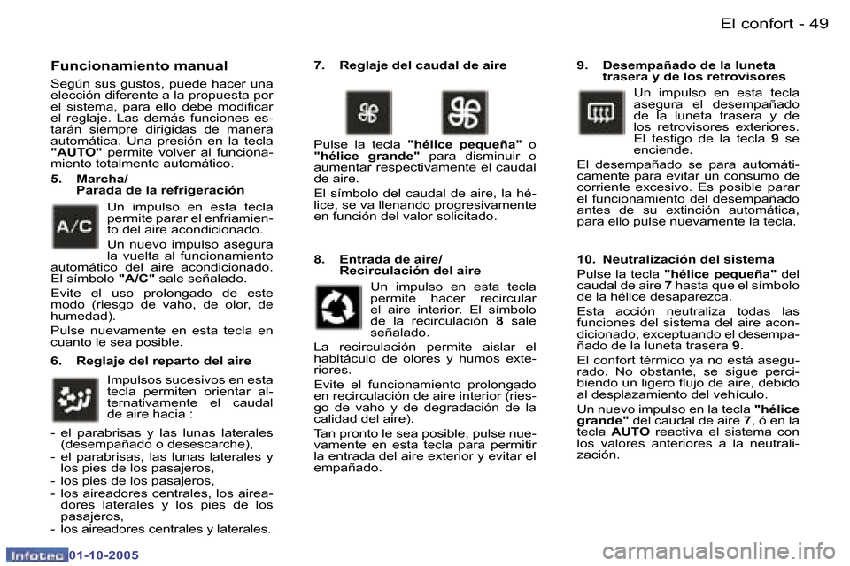 Peugeot 307 SW 2005.5  Manual del propietario (in Spanish) �E�l� �c�o�n�f�o�r�t�4�8 �-
�0�1�-�1�0�-�2�0�0�5
�4�9�E�l� �c�o�n�f�o�r�t�-
�0�1�-�1�0�-�2�0�0�5
�F�u�n�c�i�o�n�a�m�i�e�n�t�o� �m�a�n�u�a�l 
�S�e�g�ú�n� �s�u�s� �g�u�s�t�o�s�,� �p�u�e�d�e� �h�a�c�e�r