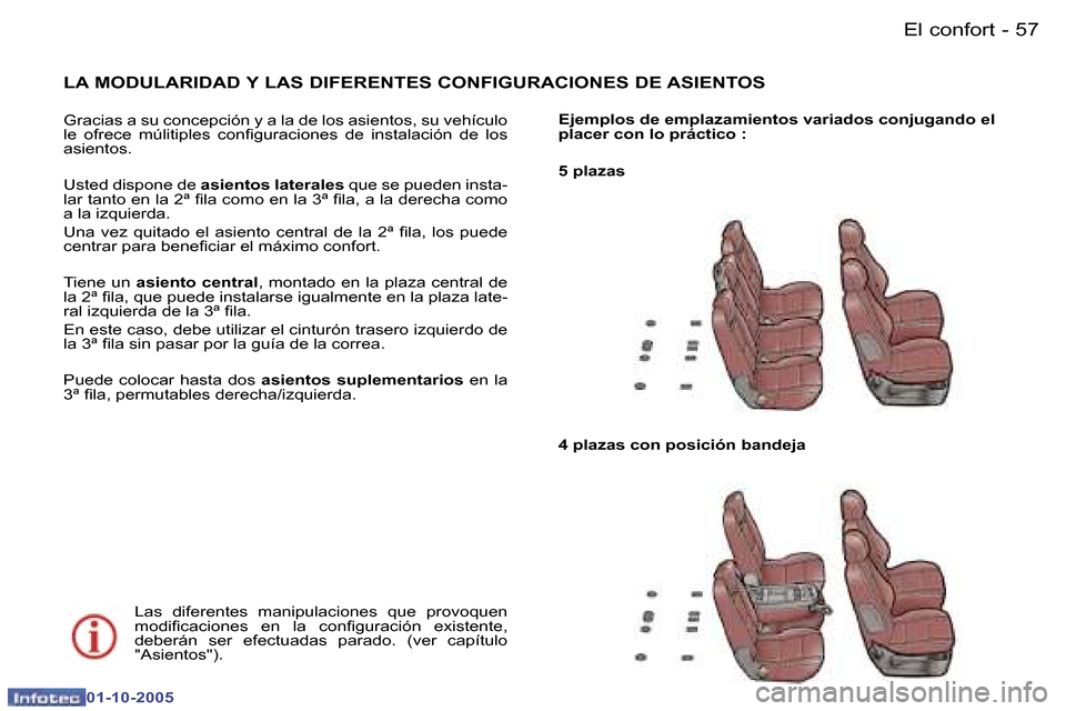 Peugeot 307 SW 2005.5  Manual del propietario (in Spanish) �E�l� �c�o�n�f�o�r�t�5�6 �-
�0�1�-�1�0�-�2�0�0�5
�5�7�E�l� �c�o�n�f�o�r�t�-
�0�1�-�1�0�-�2�0�0�5
�L�A� �M�O�D�U�L�A�R�I�D�A�D� �Y� �L�A�S� �D�I�F�E�R�E�N�T�E�S� �C�O�N�F�I�G�U�R�A�C�I�O�N�E�S� �D�E� �