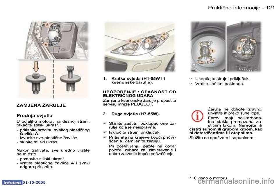 Peugeot 307 SW 2005.5  Vodič za korisnike (in Croatian) �P�r�a�k�t�i�č�n�e� �i�n�f�o�r�m�a�c�i�j�e�1�2�0 �-
�0�1�-�1�0�-�2�0�0�5
�1�2�1�P�r�a�k�t�i�č�n�e� �i�n�f�o�r�m�a�c�i�j�e�-
�0�1�-�1�0�-�2�0�0�5
�1�.�  �K�r�a�t�k�a� �s�v�j�e�t�l�a� �(�H�1�-�5�5�W� 