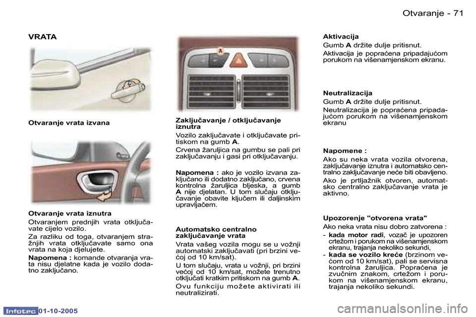 Peugeot 307 SW 2005.5  Vodič za korisnike (in Croatian) �O�t�v�a�r�a�n�j�e�7�0 �-
�0�1�-�1�0�-�2�0�0�5
�7�1�O�t�v�a�r�a�n�j�e�-
�0�1�-�1�0�-�2�0�0�5
�O�t�v�a�r�a�n�j�e� �v�r�a�t�a� �i�z�n�u�t�r�a 
�O�t�v�a�r�a�n�j�e�m�  �p�r�e�d�n�j�i�h�  �v�r�a�t�a�  �o�t