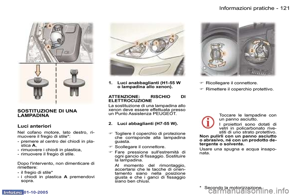 Peugeot 307 SW 2005.5  Manuale del proprietario (in Italian) �1�2�0 �-
�0�1�-�1�0�-�2�0�0�5
�1�2�1
�-
�0�1�-�1�0�-�2�0�0�5
�1�.�  �L�u�c�i� �a�n�a�b�b�a�g�l�i�a�n�t�i� �(�H�1�-�5�5� �W� 
�o� �l�a�m�p�a�d�i�n�a� �a�l�l�o� �x�e�n�o�n�)�.
�A�T�T�E�N�Z�I�O�N�E�:�  