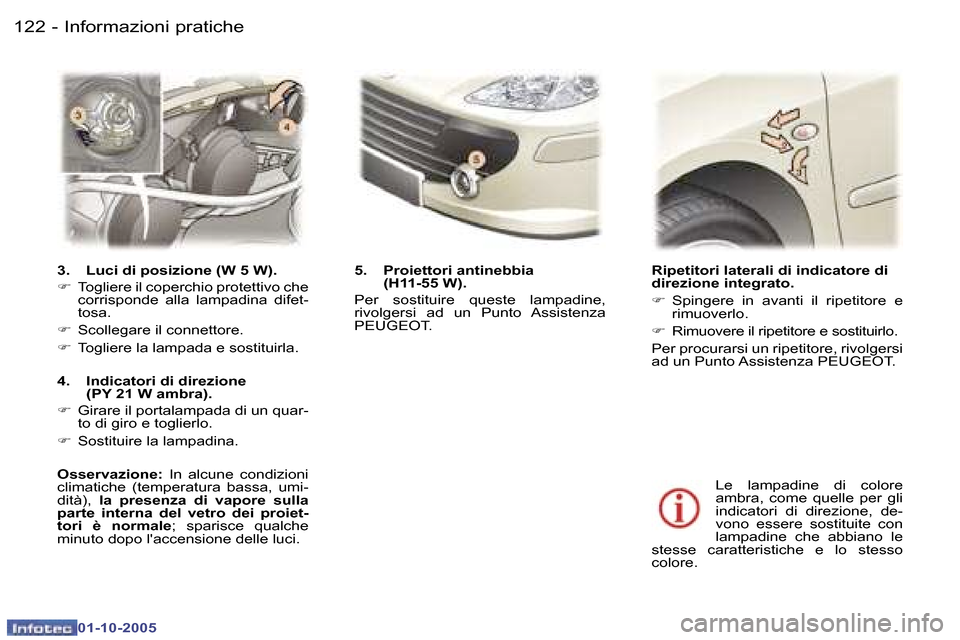 Peugeot 307 SW 2005.5  Manuale del proprietario (in Italian) �1�2�2 �-
�0�1�-�1�0�-�2�0�0�5
�1�2�3
�-
�0�1�-�1�0�-�2�0�0�5
�3�.�  �L�u�c�i� �d�i� �p�o�s�i�z�i�o�n�e
� �(�W� �5� �W�)�.
�F�  �T�o�g�l�i�e�r�e� �i�l� �c�o�p�e�r�c�h�i�o� �p�r�o�t�e�t�t�i�v�o� �c�h�e