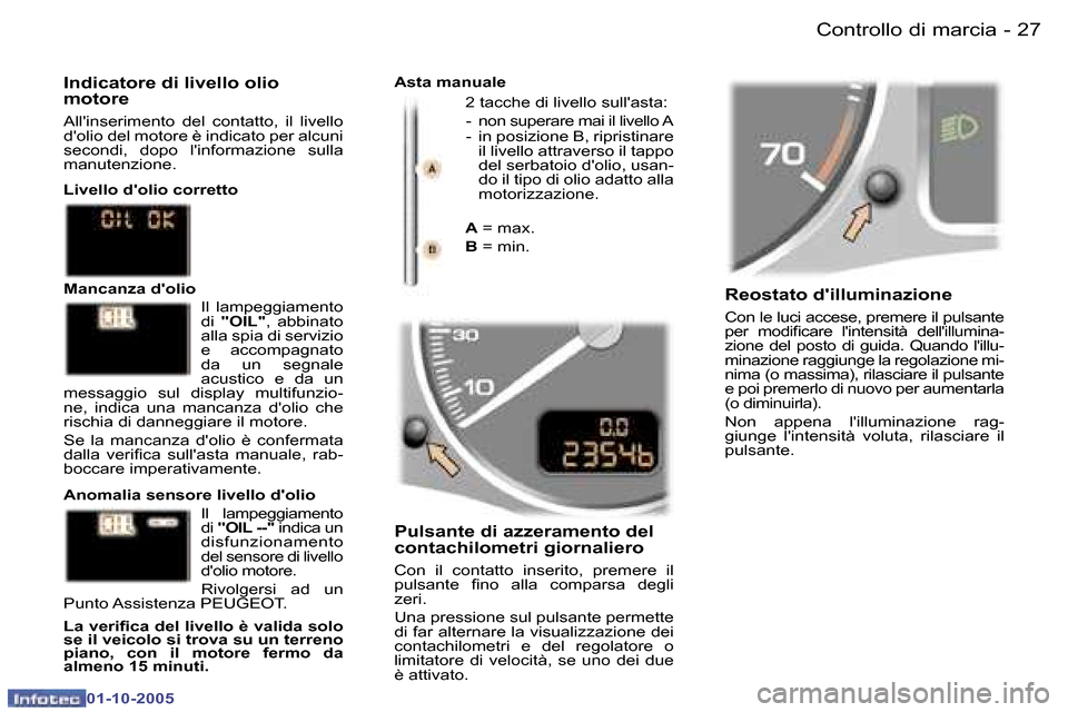 Peugeot 307 SW 2005.5  Manuale del proprietario (in Italian) �C�o�n�t�r�o�l�l�o� �d�i� �m�a�r�c�i�a�2�6 �-
�0�1�-�1�0�-�2�0�0�5
�2�7�C�o�n�t�r�o�l�l�o� �d�i� �m�a�r�c�i�a�-
�0�1�-�1�0�-�2�0�0�5
�R�e�o�s�t�a�t�o� �d��i�l�l�u�m�i�n�a�z�i�o�n�e
�C�o�n� �l�e� �l�u