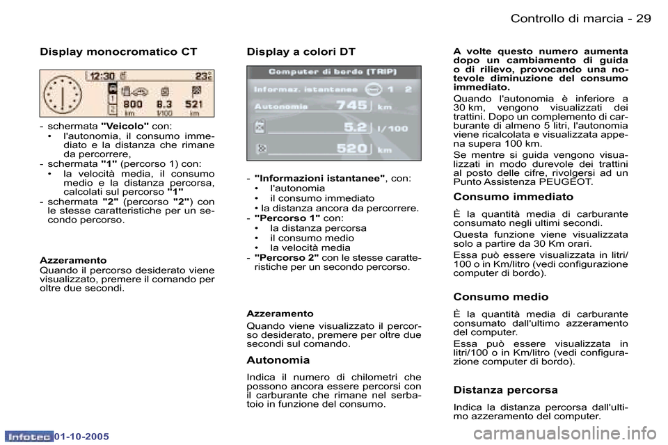 Peugeot 307 SW 2005.5  Manuale del proprietario (in Italian) �C�o�n�t�r�o�l�l�o� �d�i� �m�a�r�c�i�a�2�8 �-
�0�1�-�1�0�-�2�0�0�5
�2�9�C�o�n�t�r�o�l�l�o� �d�i� �m�a�r�c�i�a�-
�0�1�-�1�0�-�2�0�0�5
�D�i�s�p�l�a�y� �a� �c�o�l�o�r�i� �D�T
�-� �"�I�n�f�o�r�m�a�z�i�o�n