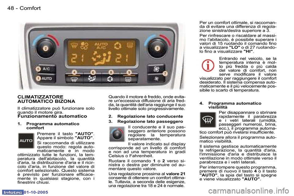 Peugeot 307 SW 2005.5  Manuale del proprietario (in Italian) �C�o�m�f�o�r�t�4�8 �-
�0�1�-�1�0�-�2�0�0�5
�4�9�C�o�m�f�o�r�t�-
�0�1�-�1�0�-�2�0�0�5
�C�L�I�M�A�T�I�Z�Z�A�T�O�R�E�  
�A�U�T�O�M�A�T�I�C�O� �B�I�Z�O�N�A
�I�l�  �c�l�i�m�a�t�i�z�z�a�t�o�r�e�  �p�u�ò�  