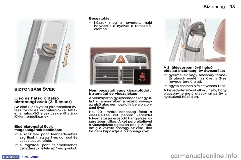 Peugeot 307 SW 2005.5  Kezelési útmutató (in Hungarian) �B�i�z�t�o�n�s�á�g�9�2 �-
�0�1�-�1�0�-�2�0�0�5
�9�3�B�i�z�t�o�n�s�á�g�-
�0�1�-�1�0�-�2�0�0�5
�B�I�Z�T�O�N�S�Á�G�I� �Ö�V�E�K
�E�l�s5� �é�s� �h�á�t�s�ó� �o�l�d�a�l�s�ó�  
�b�i�z�t�o�n�s�á�g�i�