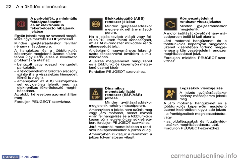 Peugeot 307 SW 2005.5  Kezelési útmutató (in Hungarian) �A� �mC�k�ö�d�é�s� �e�l�l�e�n5�r�z�é�s�e�2�2 �-
�0�1�-�1�0�-�2�0�0�5
�2�3�A� �mC�k�ö�d�é�s� �e�l�l�e�n5�r�z�é�s�e�-
�0�1�-�1�0�-�2�0�0�5
�D�i�n�a�m�i�k�u�s�  
�m�e�n�e�t�s�t�a�b�i�l�i�z�á�l