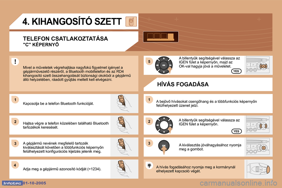 Peugeot 307 SW 2005.5  Kezelési útmutató (in Hungarian) �5
�1 
�2 
�3�1
�2
�3
�4 �5
�0�1�-�1�0�-�2�0�0�5�0�1�-�1�0�-�2�0�0�5
�4�.� �K�I�H�A�N�G�O�S�Í�T�Ó� �S�Z�E�T�T
�T�E�L�E�F�O�N� �C�S�A�T�L�A�K�O�Z�T�A�T�Á�S�A 
�"�C�"� �K�É�P�E�R�N�Y4
�M�i�v�e�l� �