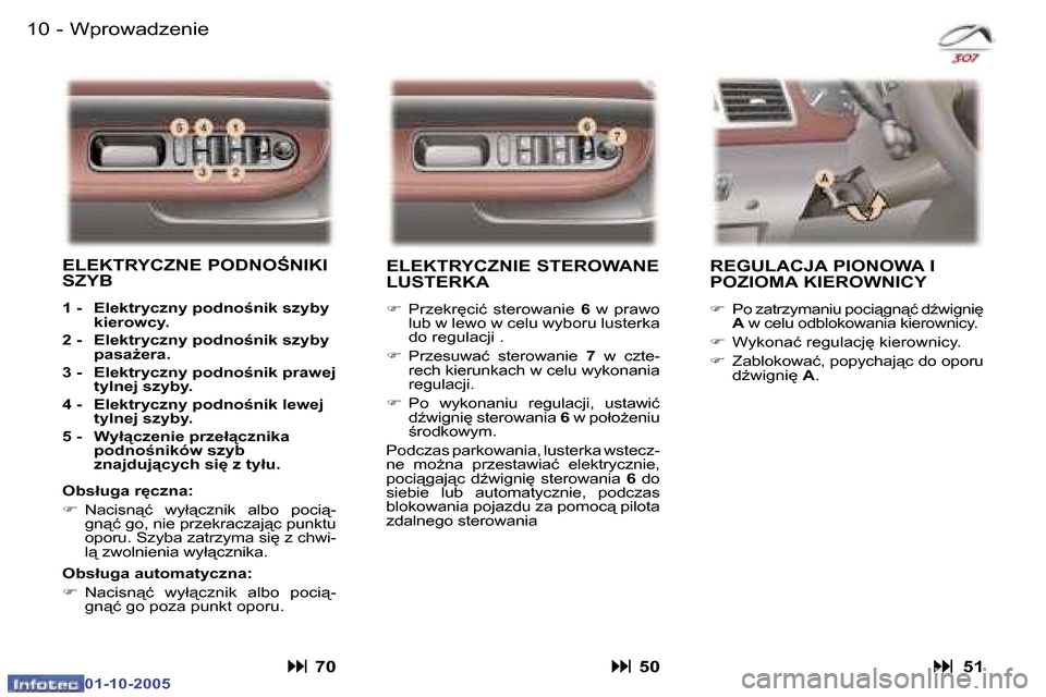 Peugeot 307 SW 2005.5  Instrukcja Obsługi (in Polish) �W�p�r�o�w�a�d�z�e�n�i�e�1�0 �-
�0�1�-�1�0�-�2�0�0�5
�1�1�W�p�r�o�w�a�d�z�e�n�i�e�-
�0�1�-�1�0�-�2�0�0�5
�E�L�E�K�T�R�Y�C�Z�N�I�E� �S�T�E�R�O�W�A�N�E�  
�L�U�S�T�E�R�K�A� 
�F�  �P�r�z�e�k�r
�c�i�ć� 