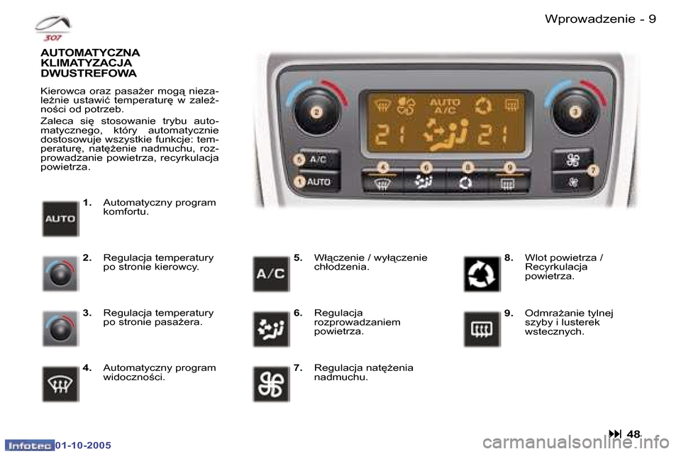 Peugeot 307 SW 2005.5  Instrukcja Obsługi (in Polish) �W�p�r�o�w�a�d�z�e�n�i�e�8 �-
�0�1�-�1�0�-�2�0�0�5
�9�W�p�r�o�w�a�d�z�e�n�i�e�-
�0�1�-�1�0�-�2�0�0�5�:� �4�8
�1�.�  �A�u�t�o�m�a�t�y�c�z�n�y� �p�r�o�g�r�a�m�  
�k�o�m�f�o�r�t�u�.
�A�U�T�O�M�A�T�Y�C�Z�