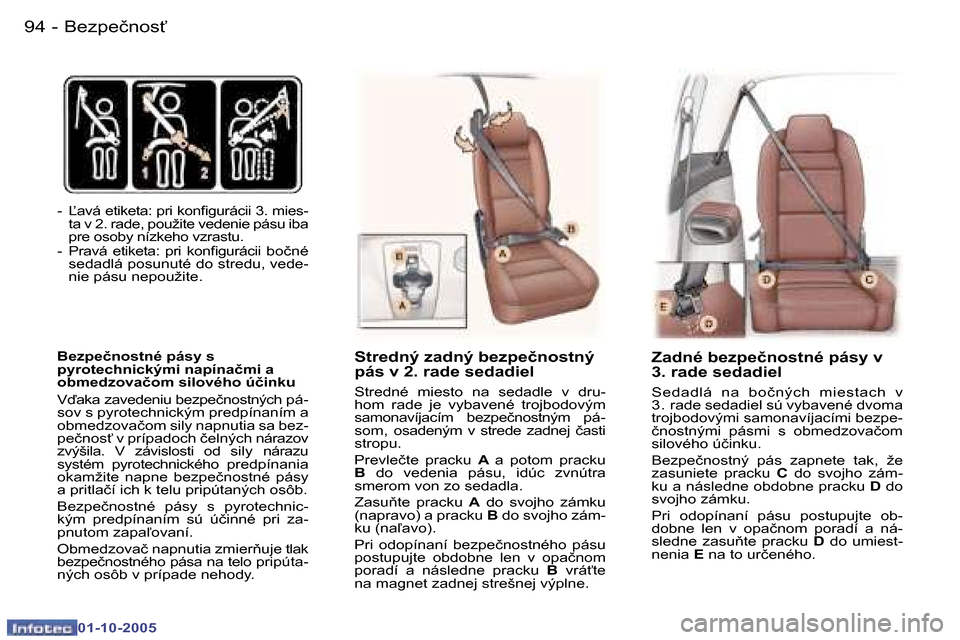 Peugeot 307 SW 2005.5  Užívateľská príručka (in Slovak) �B�e�z�p�e�č�n�o�s"�9�4 �-
�0�1�-�1�0�-�2�0�0�5
�9�5�B�e�z�p�e�č�n�o�s"�-
�0�1�-�1�0�-�2�0�0�5
�-�  ,�a�v�á� �e�t�i�k�e�t�a�:� �p�r�i� �k�o�n�i�g�u�r�á�c�i�i� �3�.� �m�i�e�s�-�t�a� �v� �2�.� �r