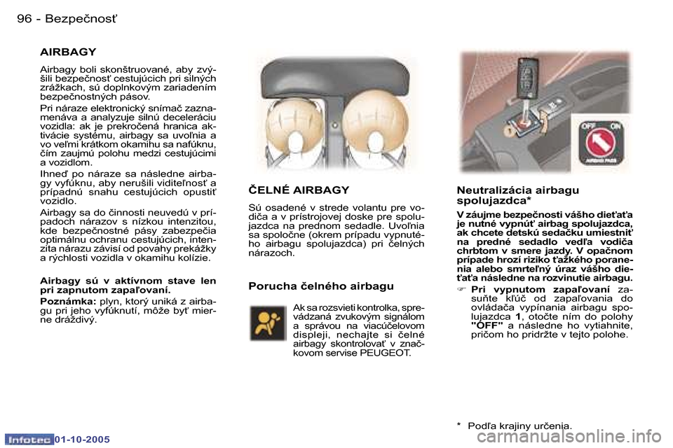 Peugeot 307 SW 2005.5  Užívateľská príručka (in Slovak) �B�e�z�p�e�č�n�o�s"�9�6 �-
�0�1�-�1�0�-�2�0�0�5
�9�7�B�e�z�p�e�č�n�o�s"�-
�0�1�-�1�0�-�2�0�0�5
�A�I�R�B�A�G�Y
�A�i�r�b�a�g�y�  �b�o�l�i�  �s�k�o�n�š�t�r�u�o�v�a�n�é�,�  �a�b�y�  �z�v�ý�- 
�š�i