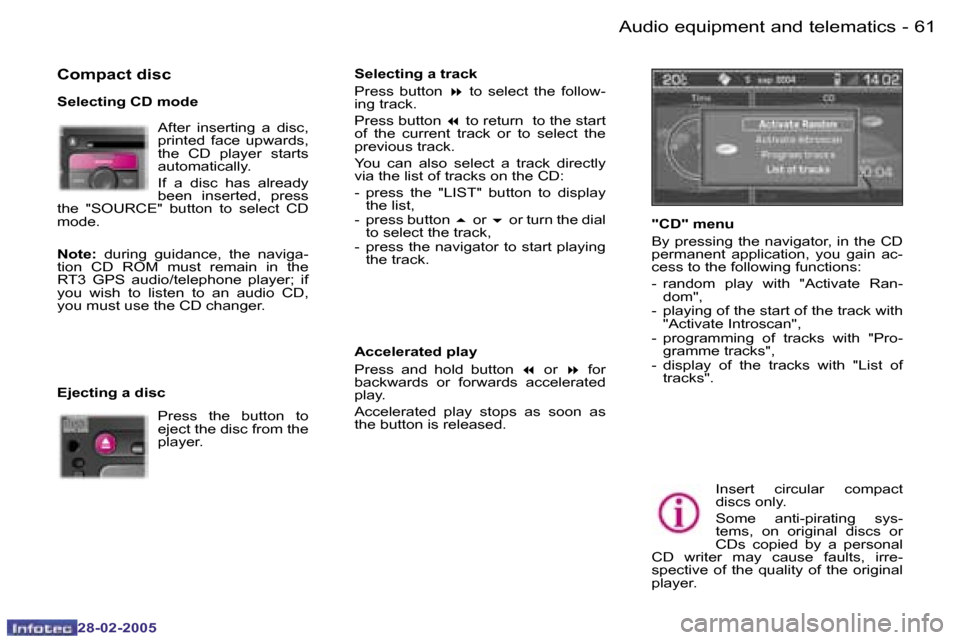 Peugeot 307 SW 2005 Repair Manual �A�u�d�i�o� �e�q�u�i�p�m�e�n�t� �a�n�d� �t�e�l�e�m�a�t�i�c�s�6�0 �-
�2�8�-�0�2�-�2�0�0�5
�6�1�A�u�d�i�o� �e�q�u�i�p�m�e�n�t� �a�n�d� �t�e�l�e�m�a�t�i�c�s�-
�2�8�-�0�2�-�2�0�0�5
�C�o�m�p�a�c�t� �d�i�s�